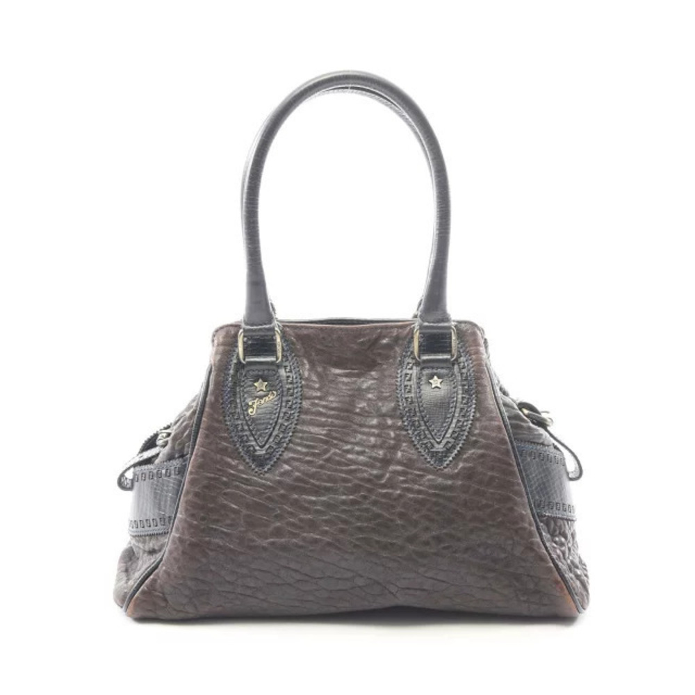 Fendi Etnico Handbag Leather Brown Navy Blue